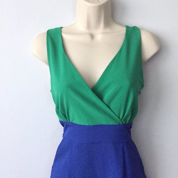 My Story Blue Green Colorblock Dress - Picture 3 of 5